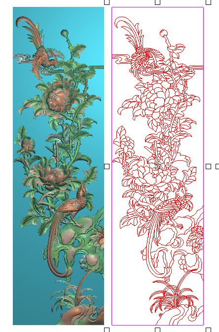 精雕图灰度图牡丹花鸟竖长板花开富贵牡丹凤凰衣柜大门板230x800