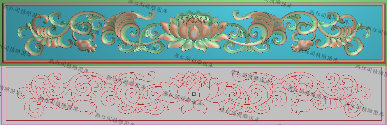 高清精雕图莲花围板灰度浮雕图精品洋花挡板横板背上花502x80新款