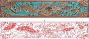 松树菊花海棠花鸟仿古镂空横板围板通透藏式深雕精雕图灰度图石雕