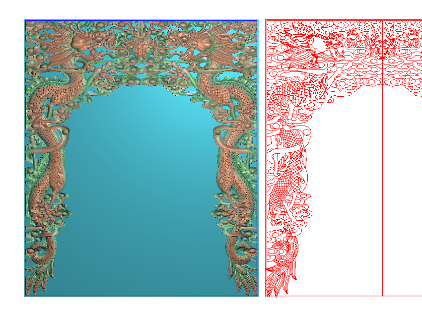 祥云龙门口花框双龙戏珠挂落佛龛镂空透门楣藏式深雕精雕图灰度图