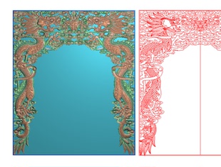 祥云龙门口花框双龙戏珠挂落佛龛镂空透门楣藏式深雕精雕图灰度图