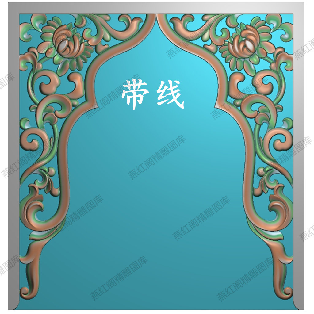 藏式洋花草花佛门小花框镂空角花经堂佛龛挂落透雕精雕图灰度图