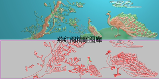 玉兰孔雀床头靠背精雕图灰度图浮雕图花鸟沙发大背板祥云1441x350