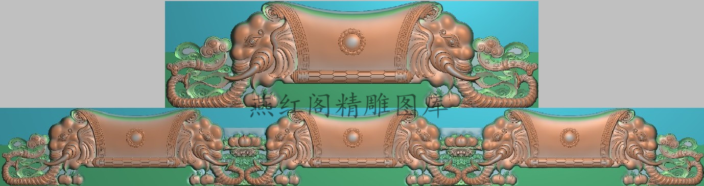 精雕图新款大奔大象沙发床椅脑灰度寿桃浮雕精品象头如意桃子靠头