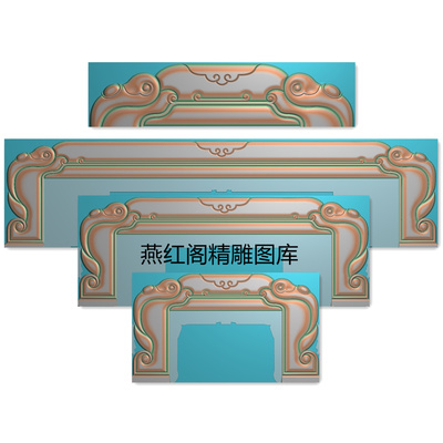 带线新款简单如意沙发靠头精雕图中式简约大床帽头脑灰度图浮雕图