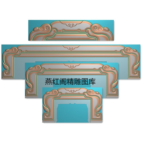 带线新款简单如意沙发靠头精雕图中式简约大床帽头脑灰度图浮雕图
