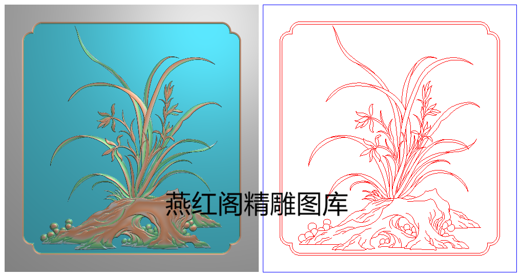 新品兰花精雕图灰度图浮雕四季花鸟方板柜门花草557x528木雕石雕