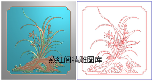 新品兰花精雕图灰度图浮雕四季花鸟方板柜门花草557x528木雕石雕