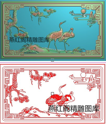 松鹤沙发椅靠背精雕图灰度图浮雕图祥云太阳花鸟仙鹤背板630x362