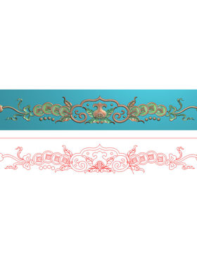 带线石榴铜钱抽斗围板假抽屉精雕图灰度图浮雕图609x94