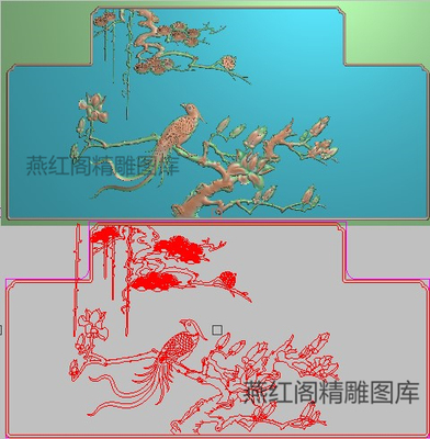 精雕图檀雕花鸟宫廷沙发倚背板灰度图松树浮雕图玉兰凤凰813x414