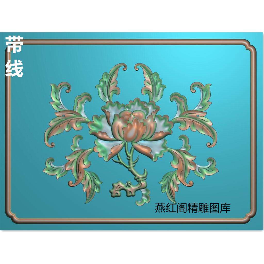 新款牡丹花背板精雕图灰度图浮雕图电脑雕刻图精品牡丹小门板横花