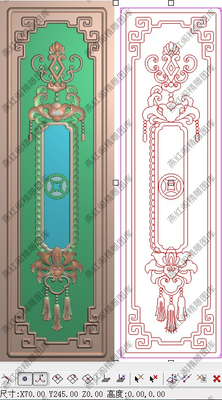 竖板镂空精雕图灰度浮雕图雕刻图精品洋花铜钱通花背板边板70x245