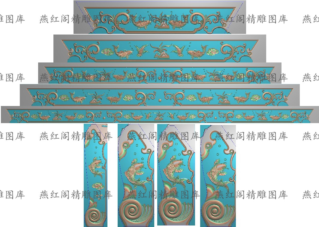 新款精雕图年年有余沙发下架灰度洋花浮雕图精品荷花鱼裙板脚围板