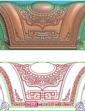 精雕图灰度图浮雕图精品如意双人脑鹿财源沙发靠头梅花鹿1350x159