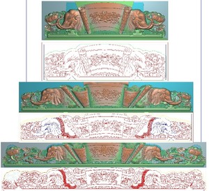 精雕图灰度图浮雕精品牡丹洋花中大象象头如意沙发床椅靠头脑3个