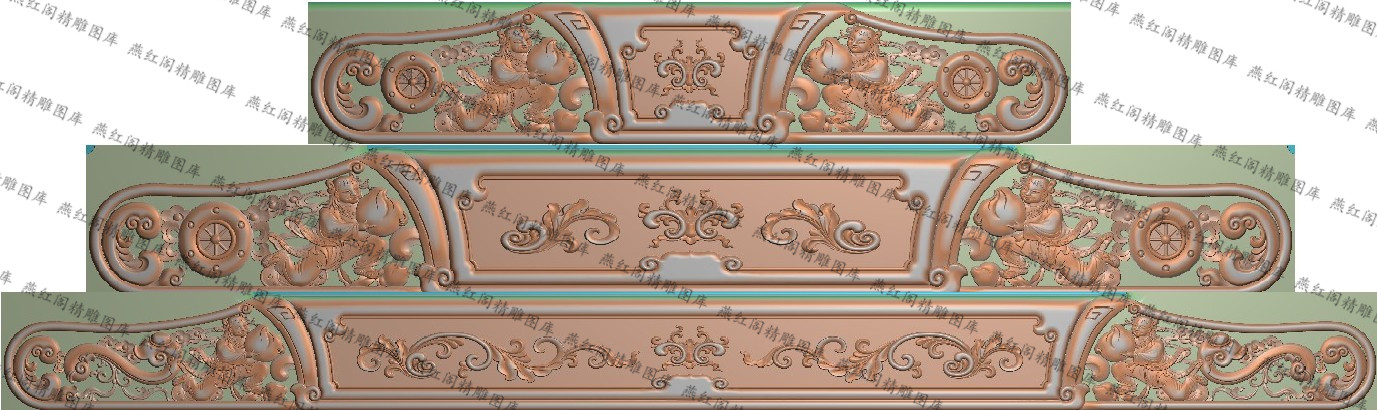 精雕图灰度浮雕图精品如意洋花童子抱寿桃沙发床椅靠头脑3个深15