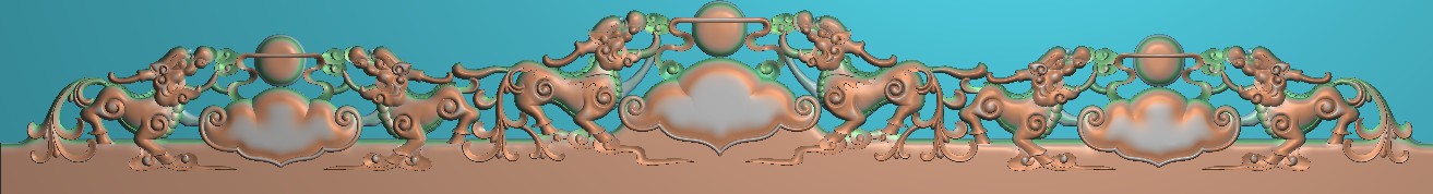 高清精雕图灰度图浮雕图电脑雕刻图精品麒麟如意三椅靠头1950x268