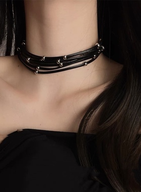 锁骨链暗黑系黑色哥特式颈链短款