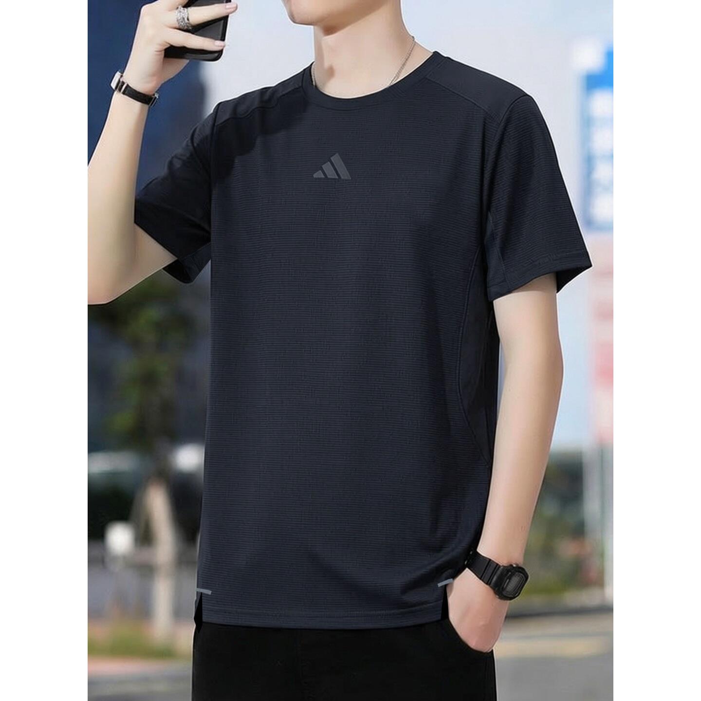 adidas黑色短袖男t恤夏季正品透气速干健身薄款男士宽松运动半袖