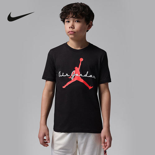 NIKE耐克夏季新款男女大童字母印花T恤棉质短袖针织衫 IU5291-010