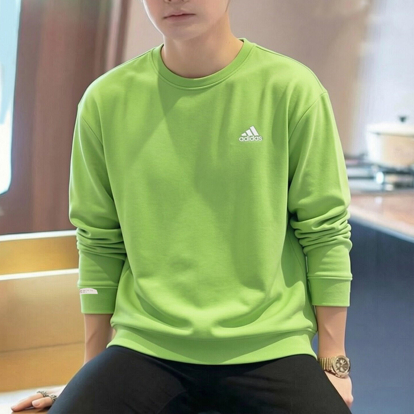阿迪达斯卫衣男秋季新款绿色复古宽松美式韩版上衣运动服男套头衫