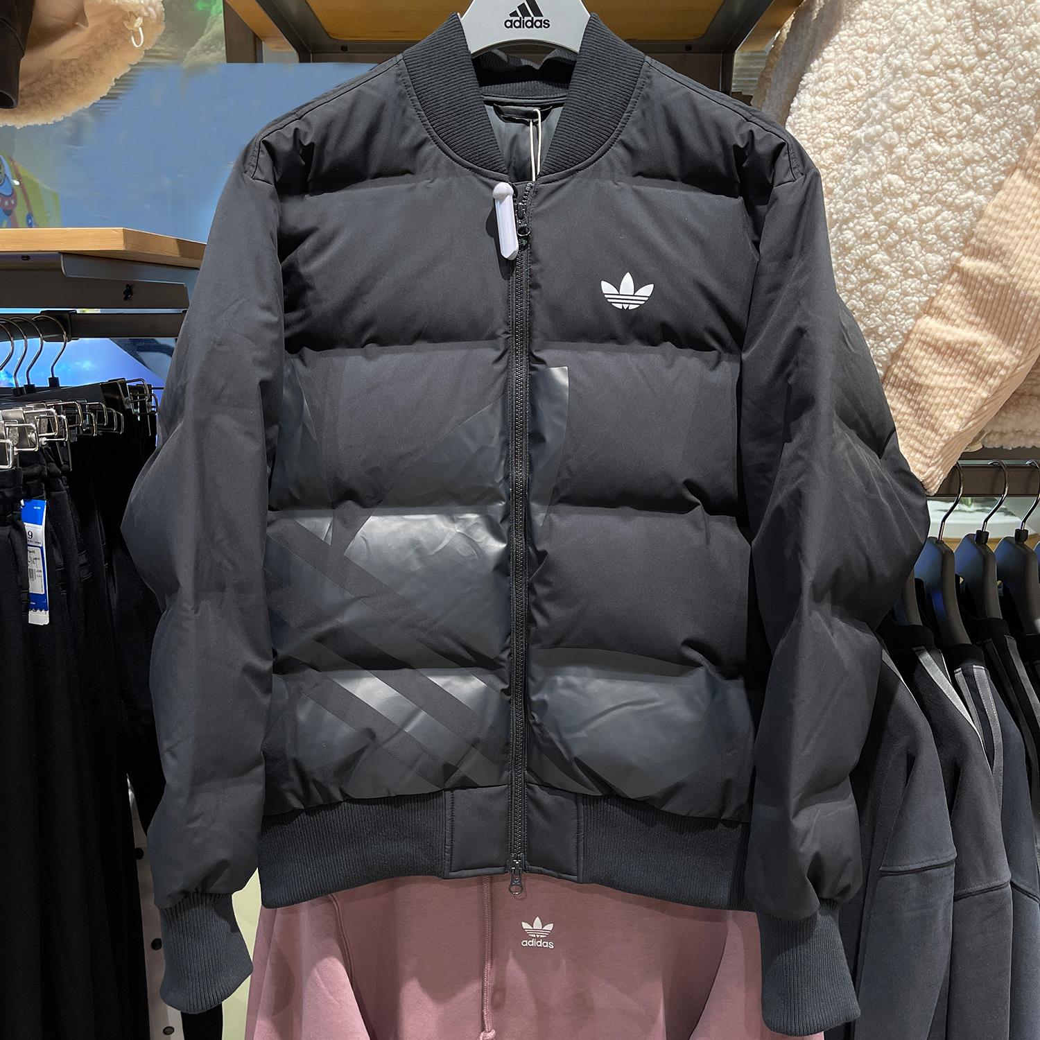 阿迪达斯棒球服男冬季新款鸭绒夹克飞行员保暖外套美式抗寒羽绒服