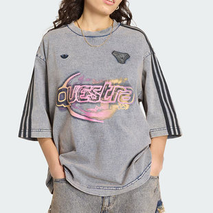 阿迪达斯三叶草女装 新款 牛仔布宽松运动短袖 T恤KZ5012 2026夏季
