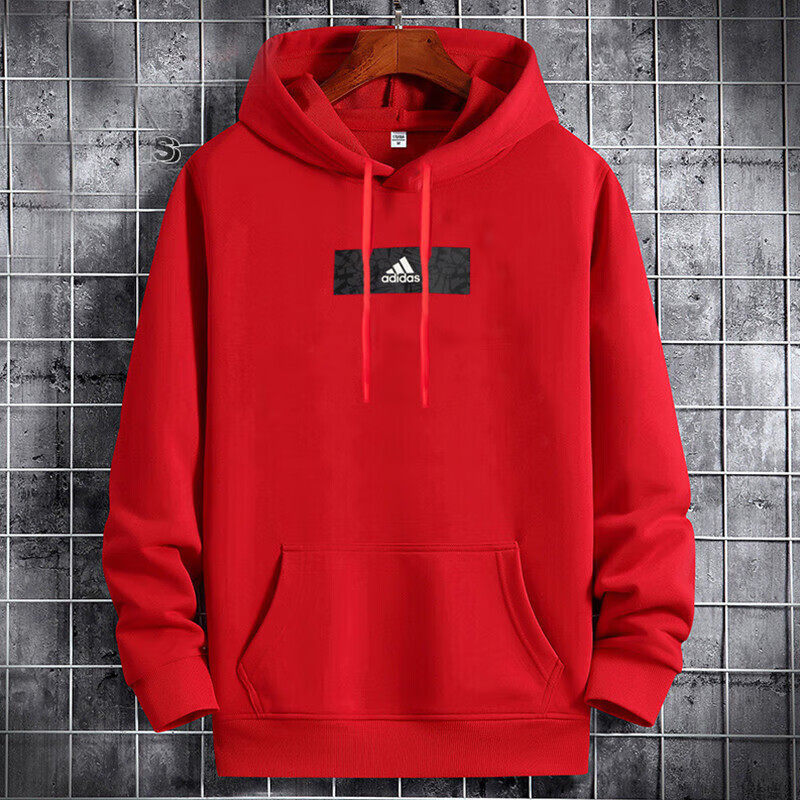 阿迪达斯红色卫衣男秋季新款本命年连帽衫篮球宽松纯棉运动服外套