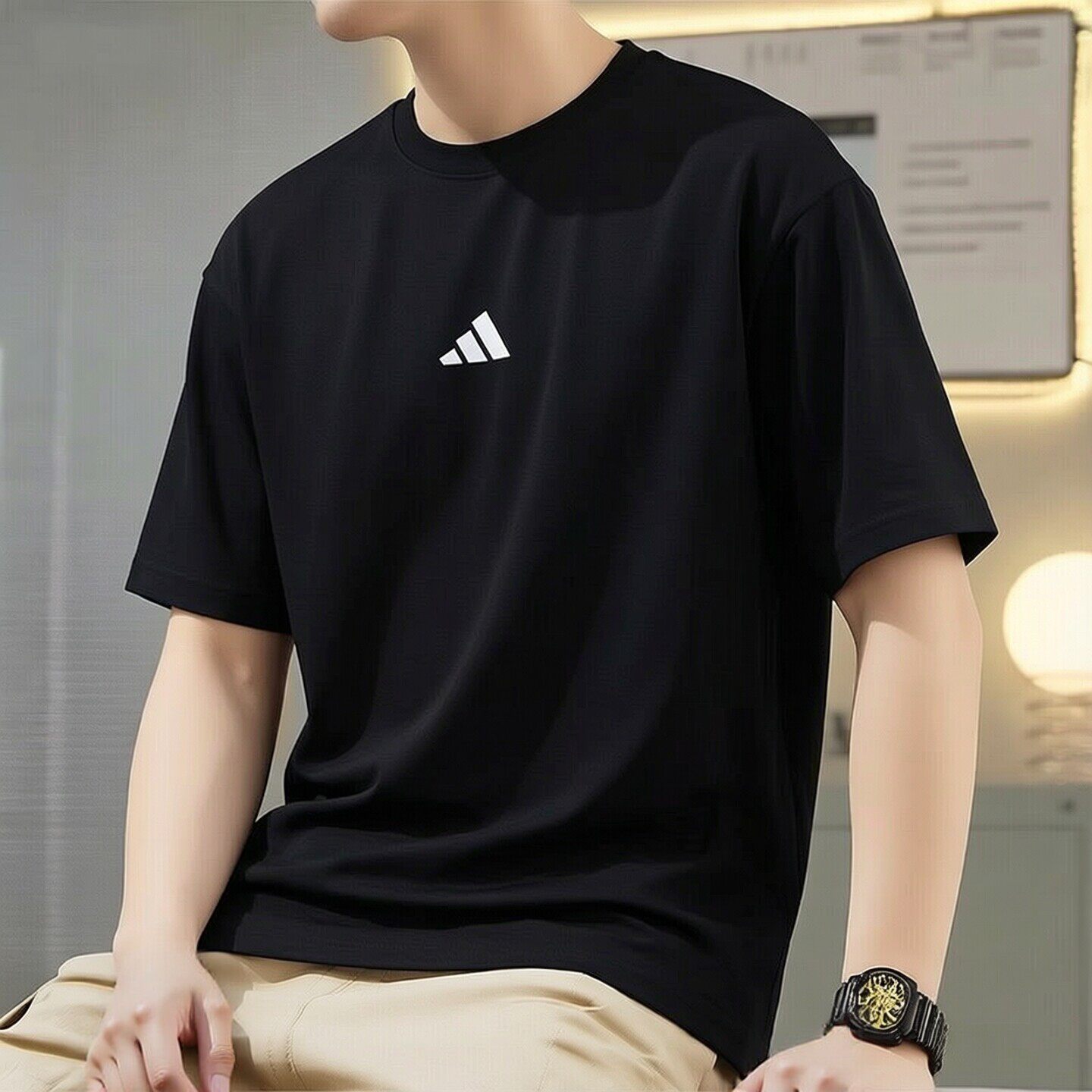 阿迪达斯男款圆领T恤衫夏季正品男士运动休闲服短袖透气上衣半袖