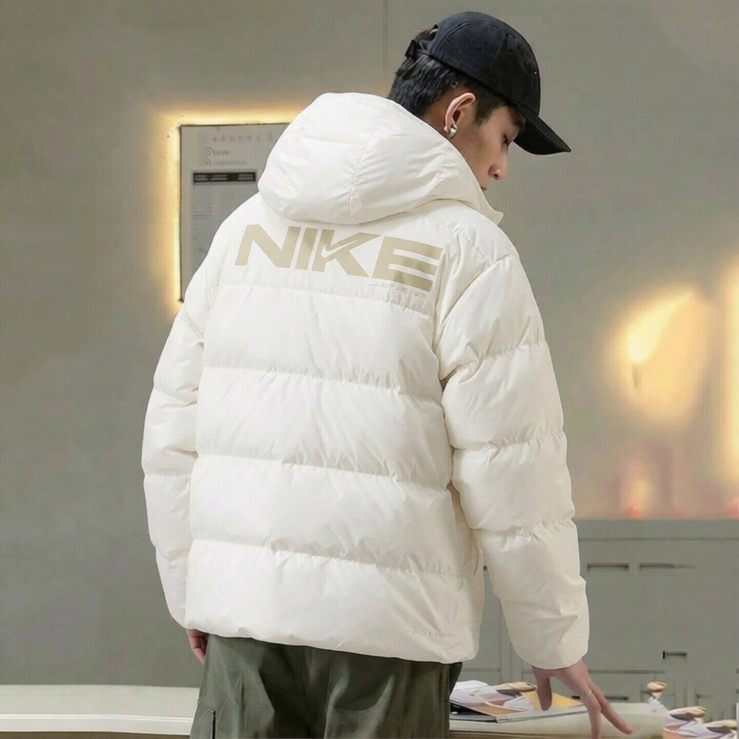 Nike耐克冬季新款防水羽绒服男短款连帽外套加厚保暖白色运动上衣
