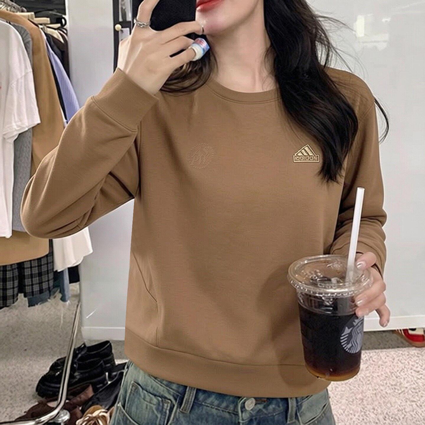 阿迪达斯卫衣女秋季新款复古宽松防风上衣美式校园慵懒运动套头衫