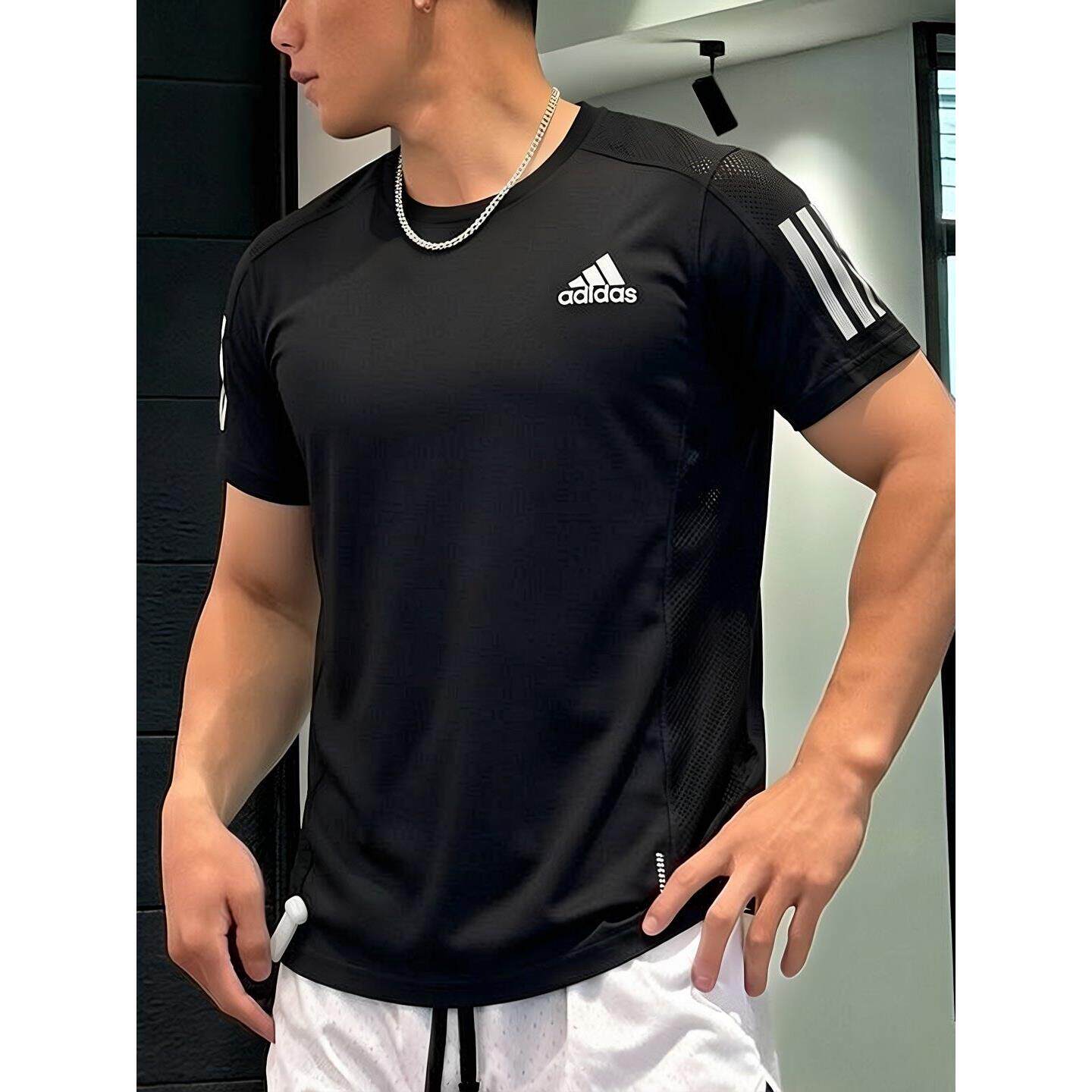adidas运动短袖男夏速干健身衣男士透气薄款跑步休闲圆领冰丝T恤