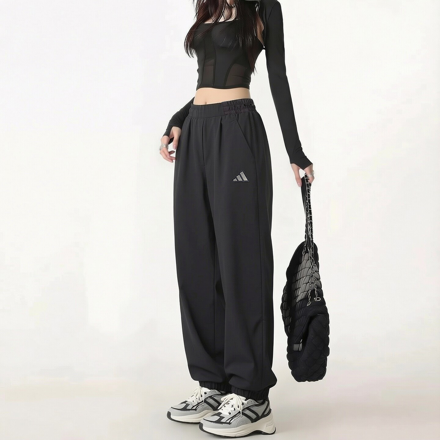 adidas阿迪达斯梭织裤子女夏季新款透气速干薄款街舞束脚运动裤女