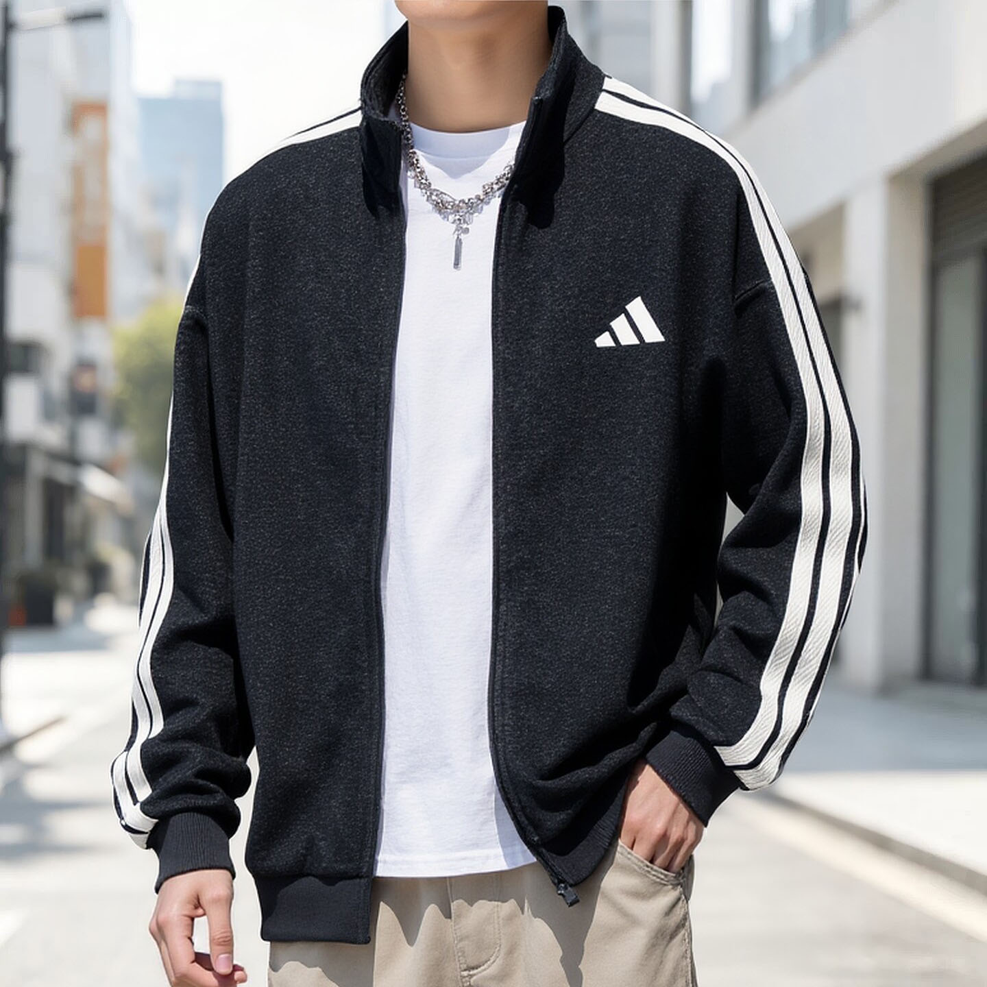 阿迪达斯立领外套男棒球服秋季新款针织美式复古篮球宽松男士夹克