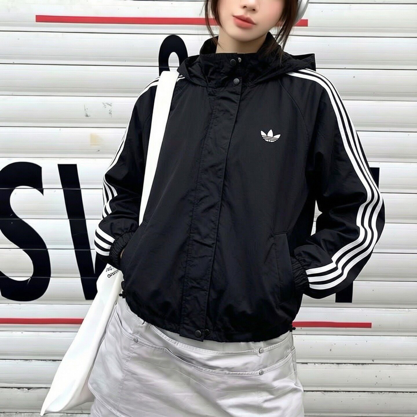 阿迪达斯三叶草棒球服女外套秋新款梭织防风宽松美式复古连帽夹克