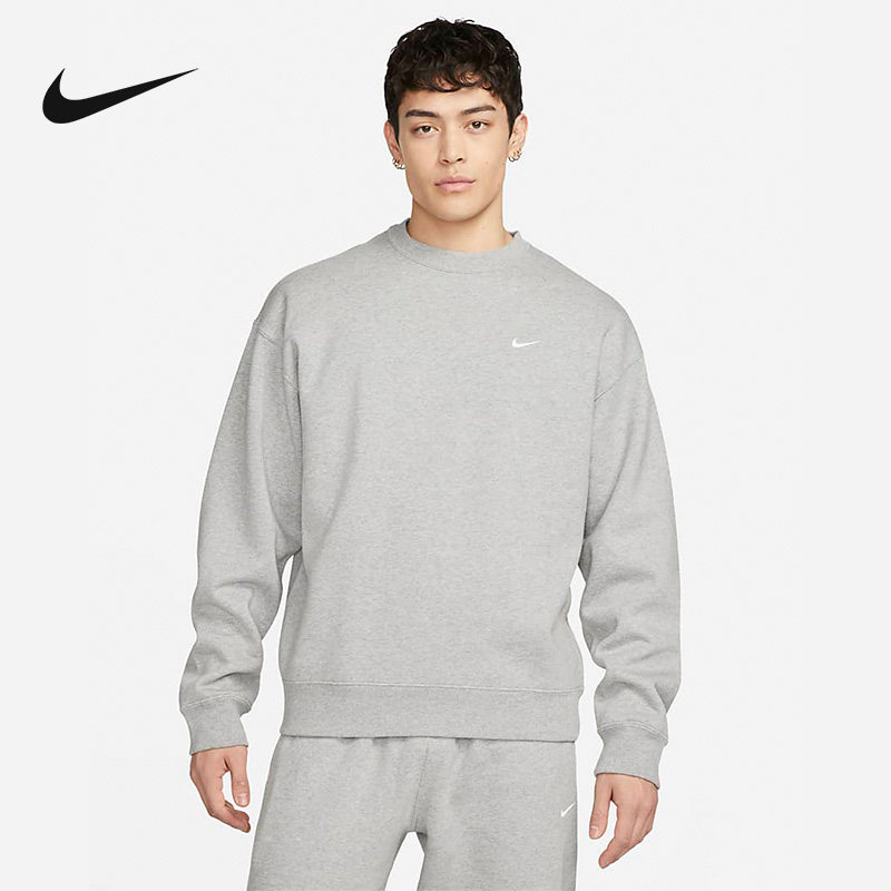 NIKE耐克灰色卫衣男款春季正品无帽加绒休闲针织套头衫DX1362-063