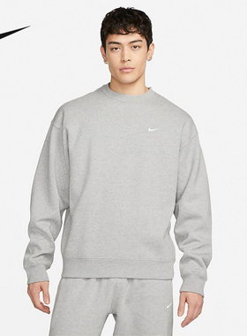 NIKE耐克灰色卫衣男款春季新款无帽加绒休闲针织套头衫DX1362-063