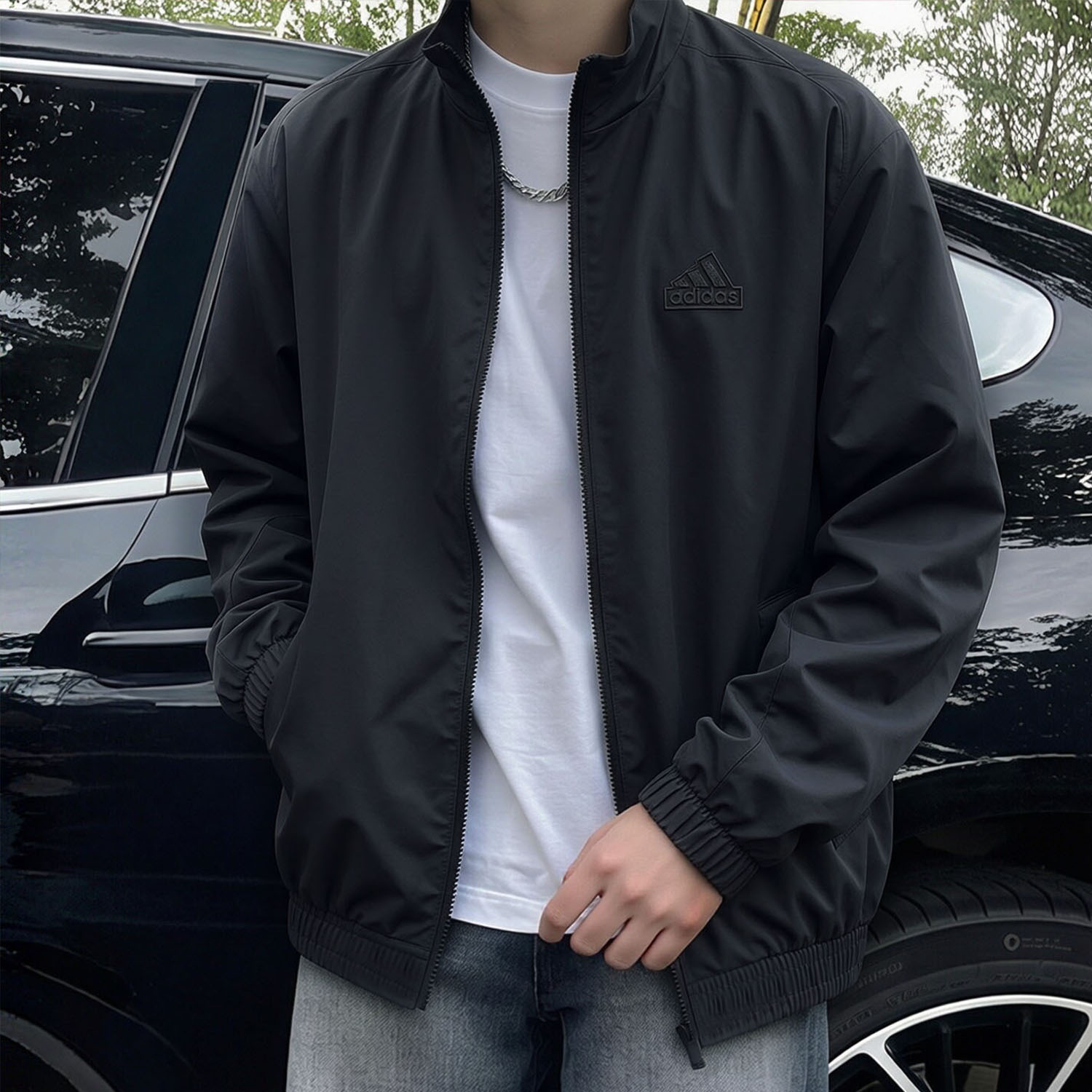 阿迪达斯棒球服男梭织外套秋季新款美式复古黑色透气防风立领夹克