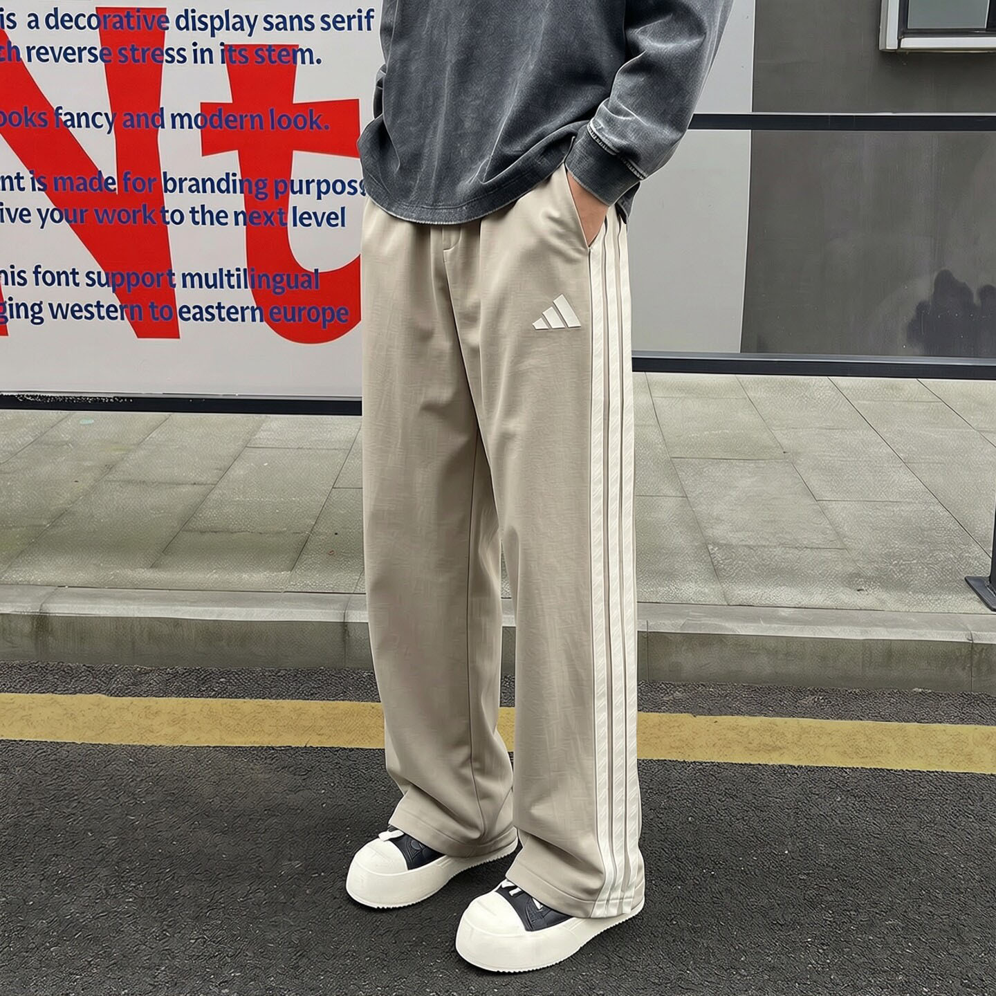 阿迪达斯纯色裤子男直筒裤秋季新款针织宽松美式篮球棉质运动裤男