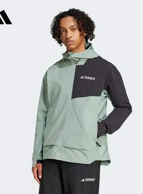 阿迪达斯正品春新款男梭织夹克连帽外套户外连运动帽软壳衣JC6859