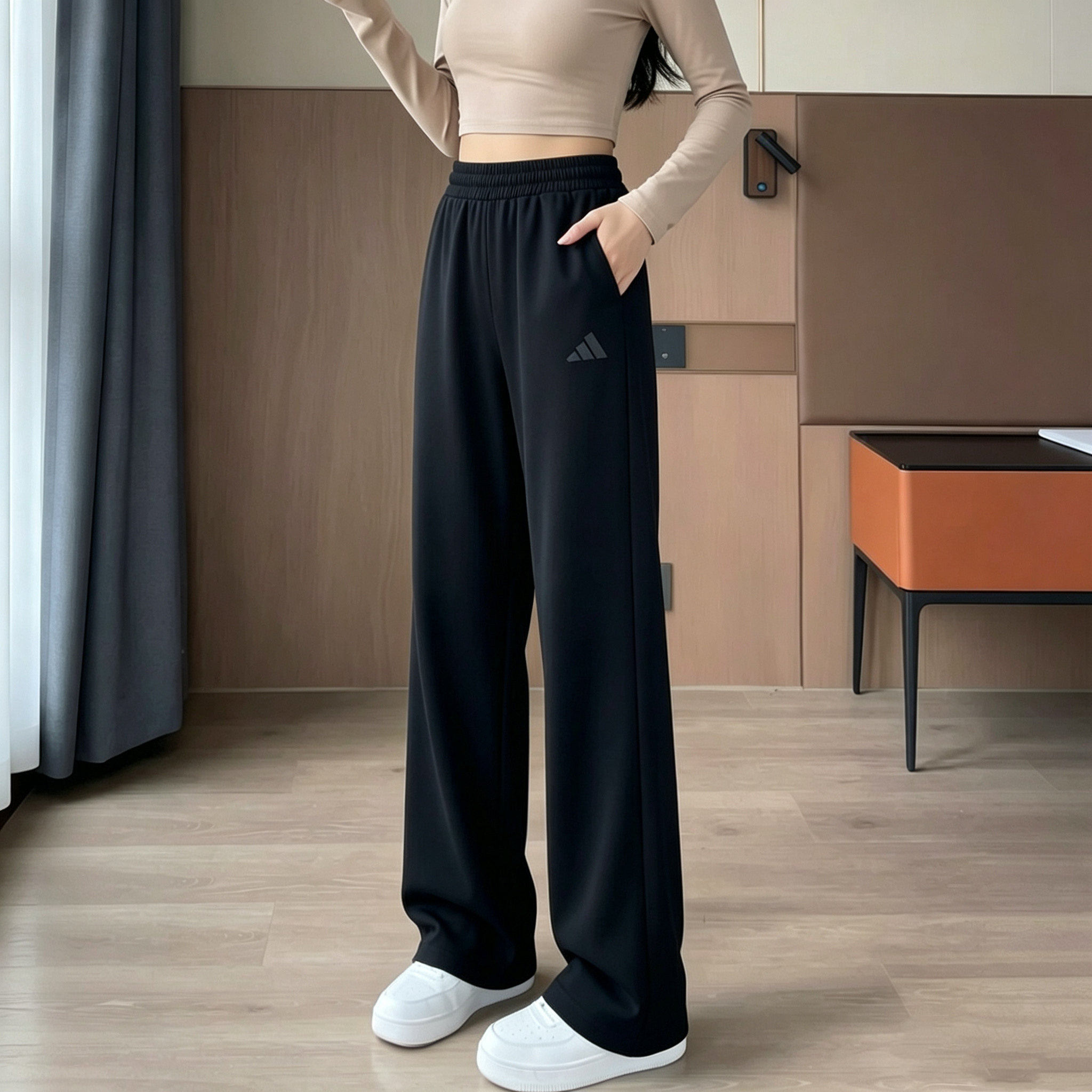 阿迪达斯正品阔腿裤女新款宽松直筒显瘦休闲裤子薄款透气运动裤