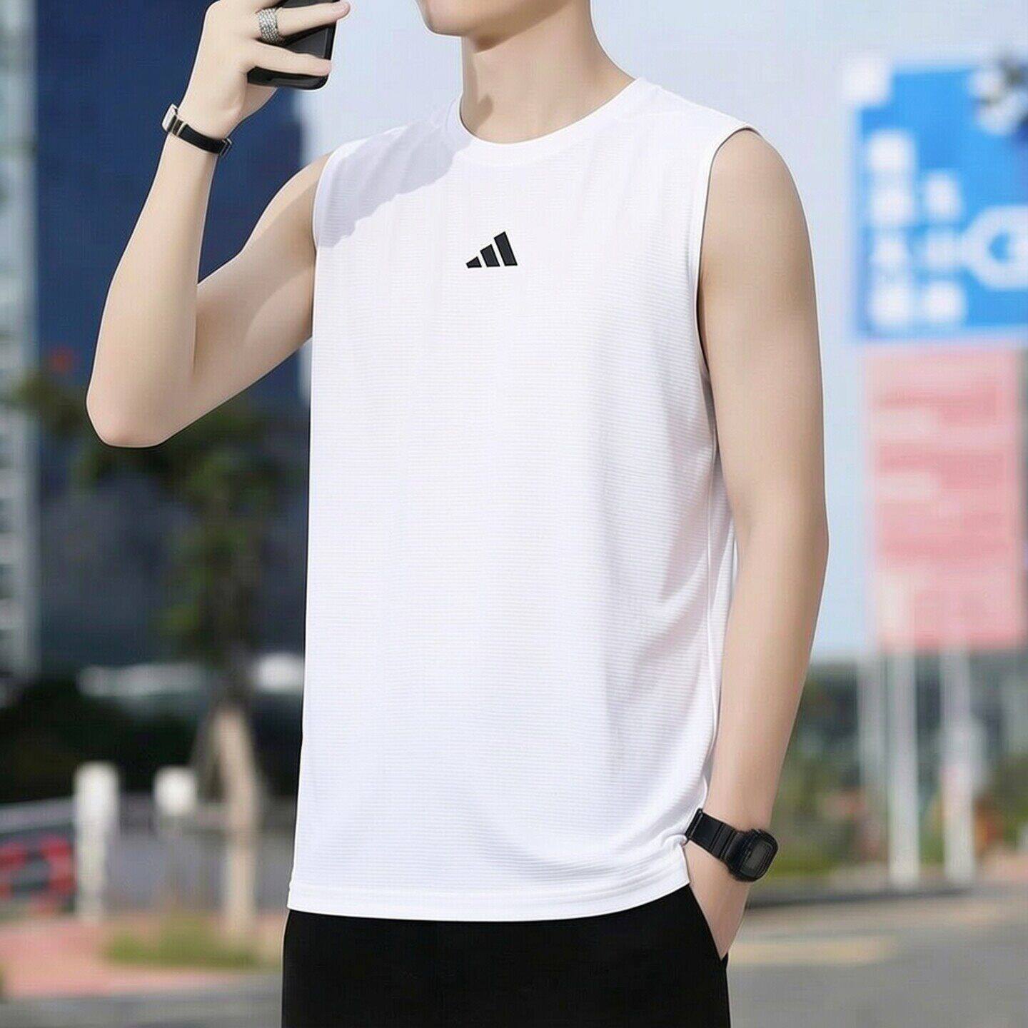 阿迪达斯无袖背心男夏季正品宽松运动健身篮球背心圆领白色T恤男