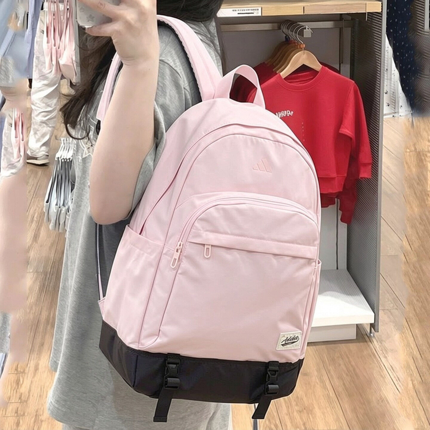 阿迪达斯粉色双肩包新款正品大容量运动旅行休闲背包初高中书包