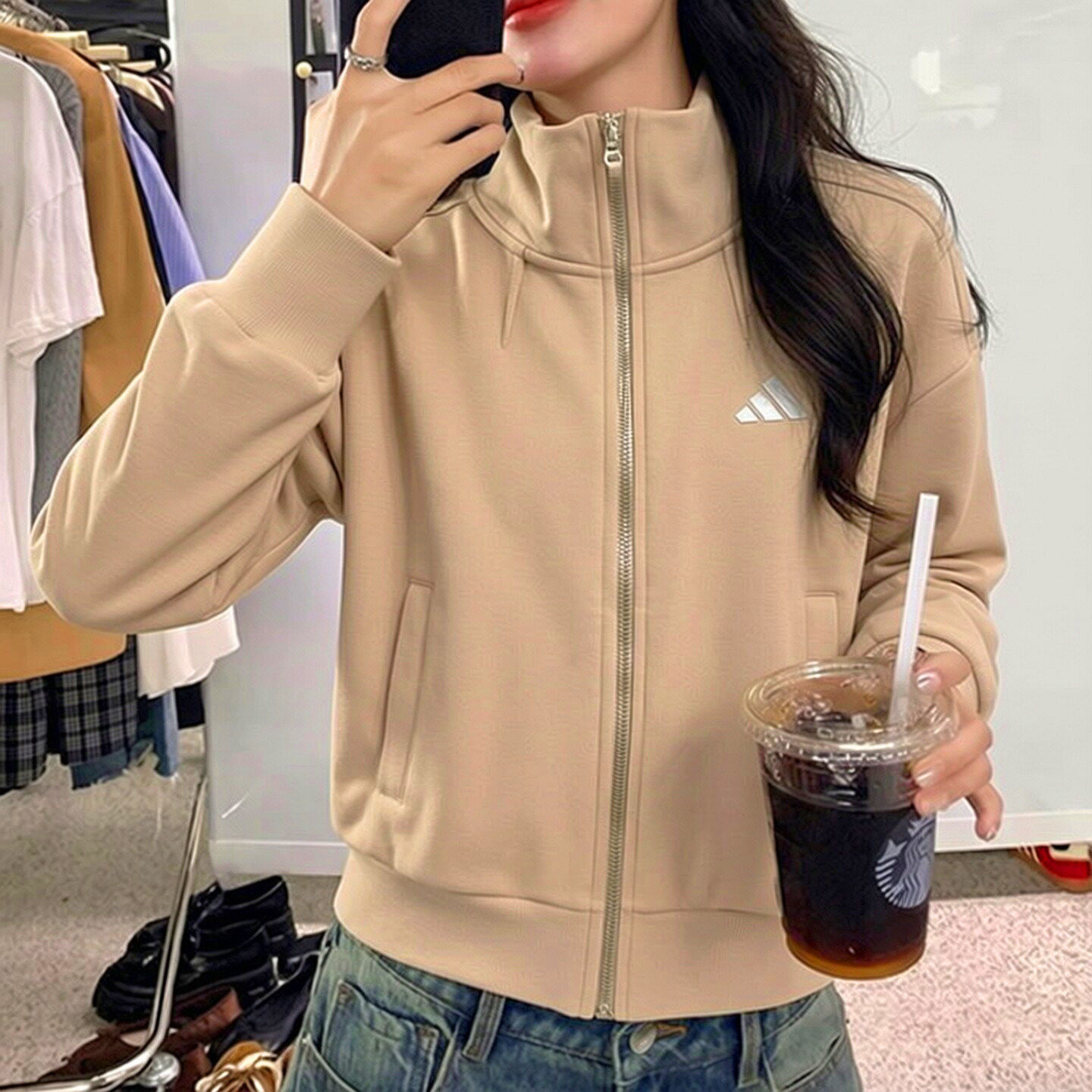 阿迪达斯外套女棒球服秋季新款针织短款美式复古防风保暖运动卫衣