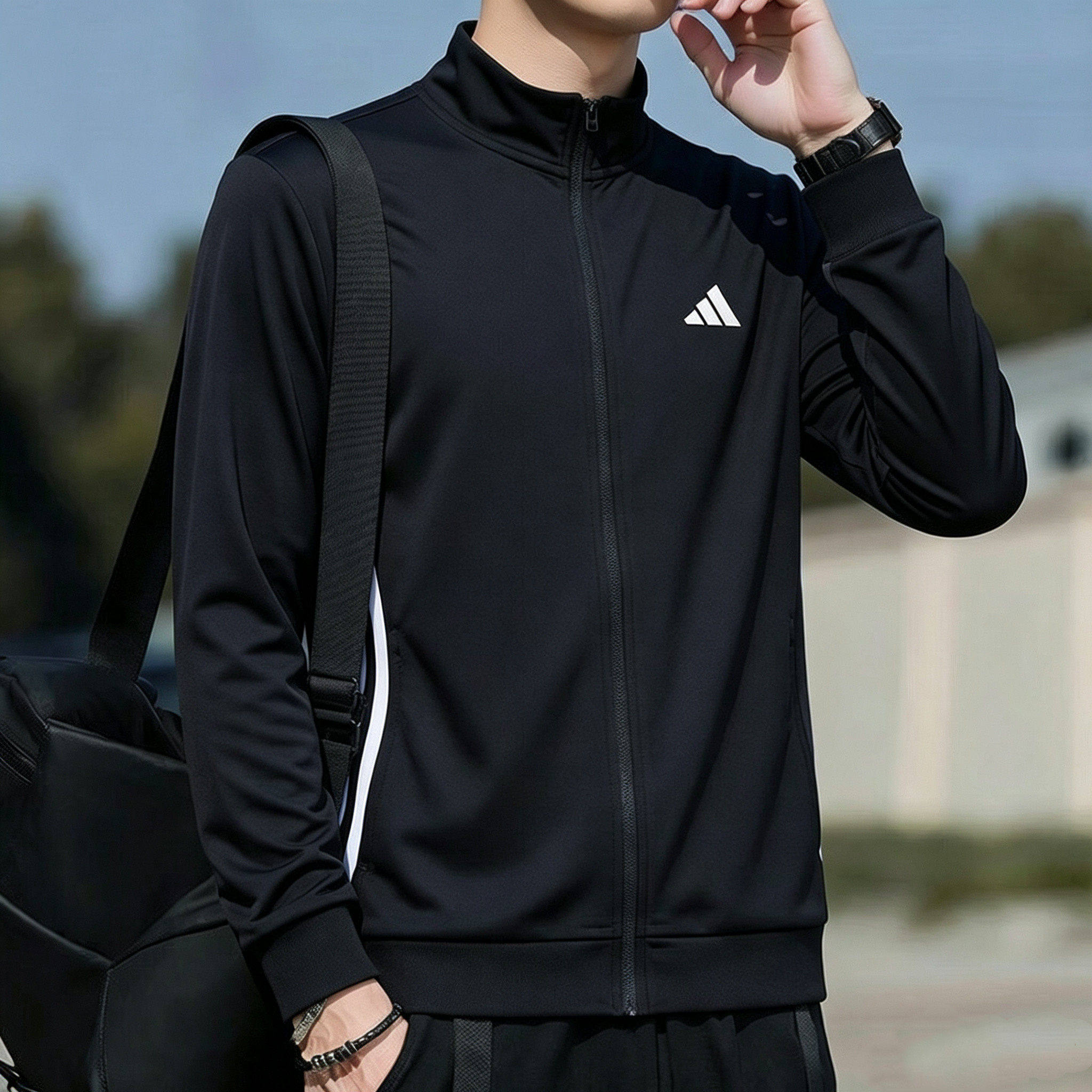 阿迪达斯外套开衫男装春秋新款运动服立领修身跑步训练上衣夹克