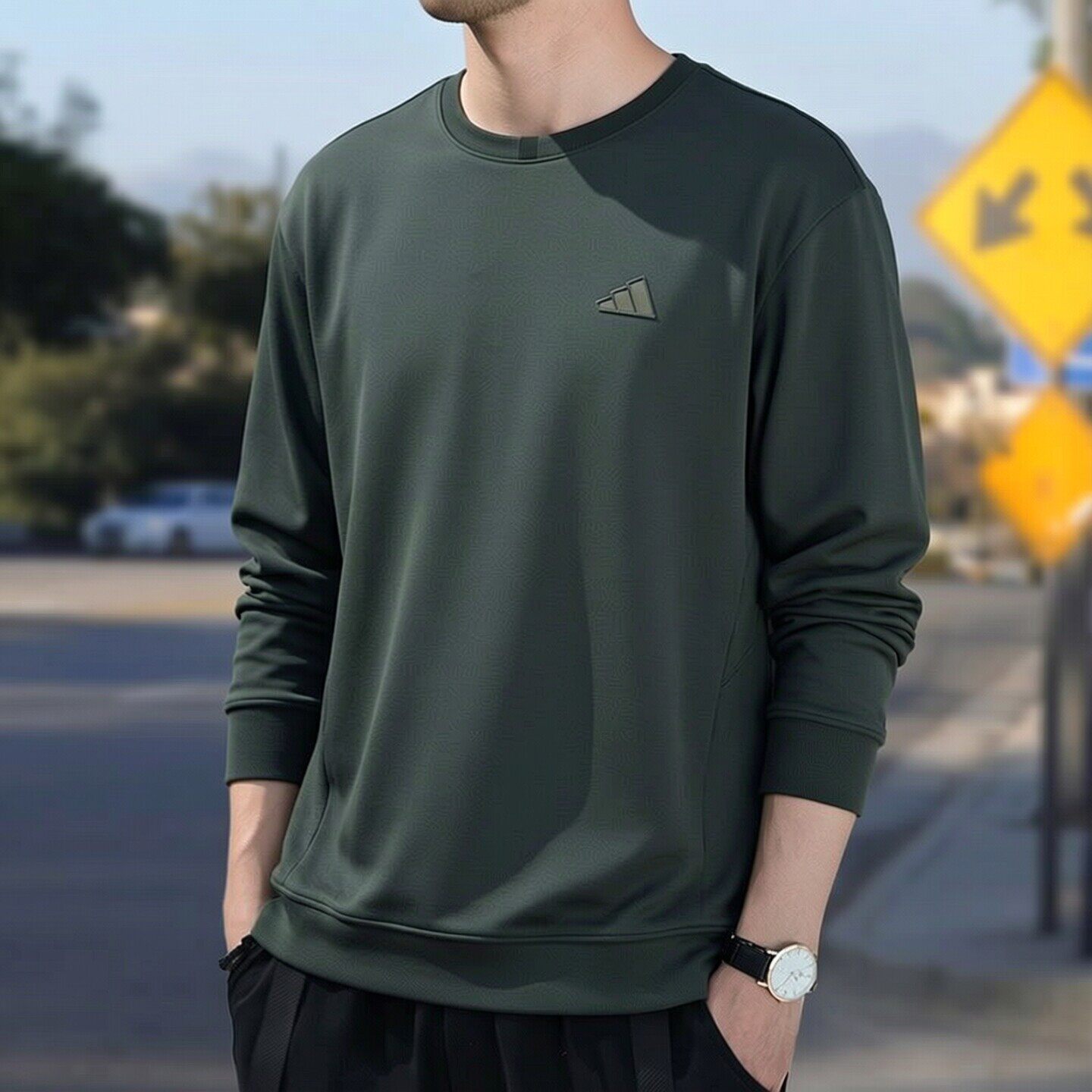 阿迪达斯绿色卫衣男打底衫秋季新款复古正品运动服男士篮球套头衫