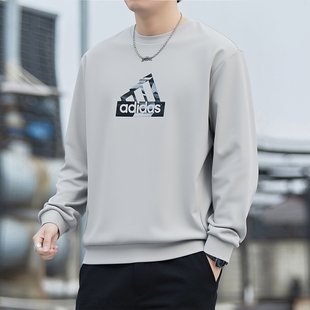 阿迪达斯卫衣外套男士秋季运动服针织休闲上衣纯棉学生圆领套头衫