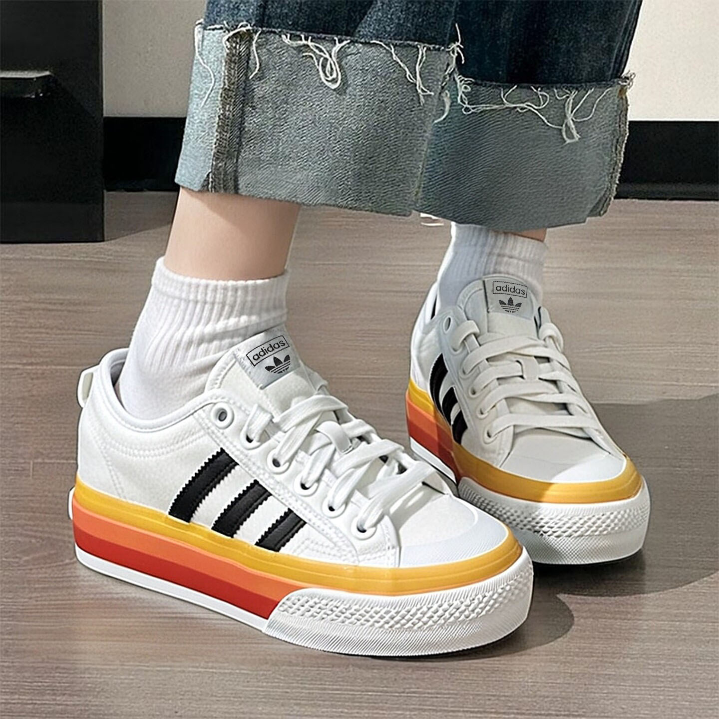 阿迪达斯三叶草白色帆布鞋厚底增高休闲鞋秋季新款复古韩版女鞋