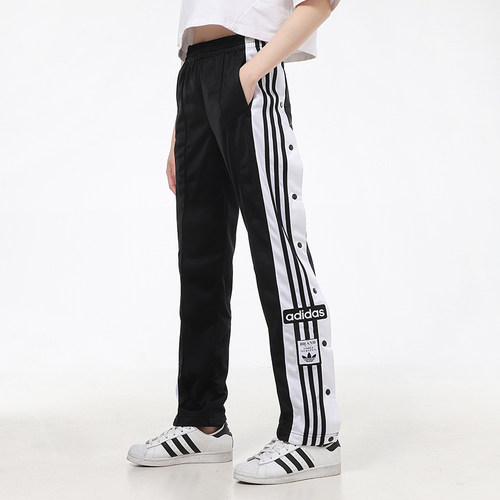 adidas阿迪达斯三叶草侧开排扣裤子女春秋季宽松阔腿裤长裤GN2807